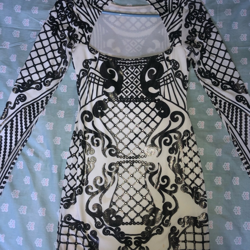 White and silver bodycon dress